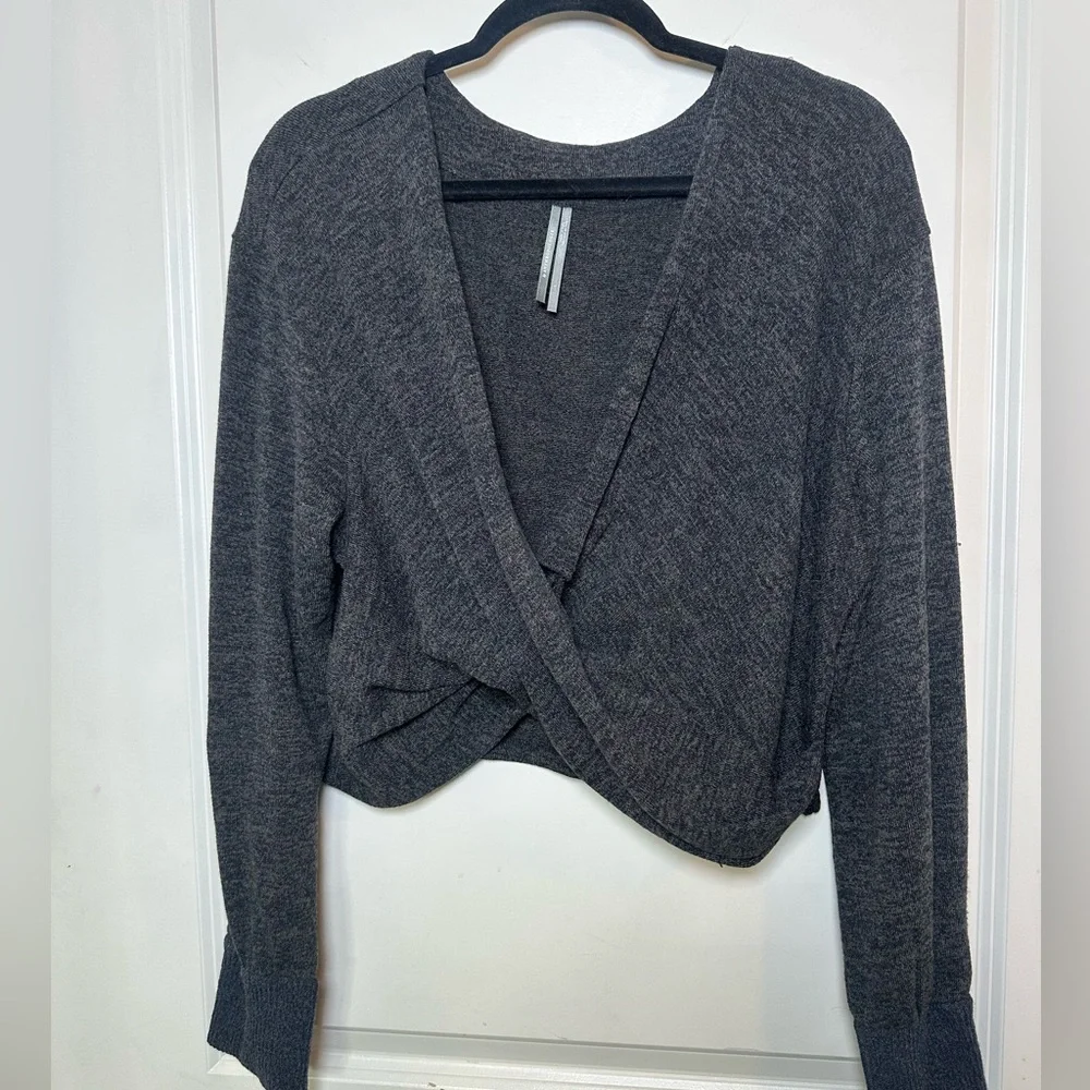 Anthropologie Charcoal Gray Wrap Crop Lightweight Sweater Top, Large